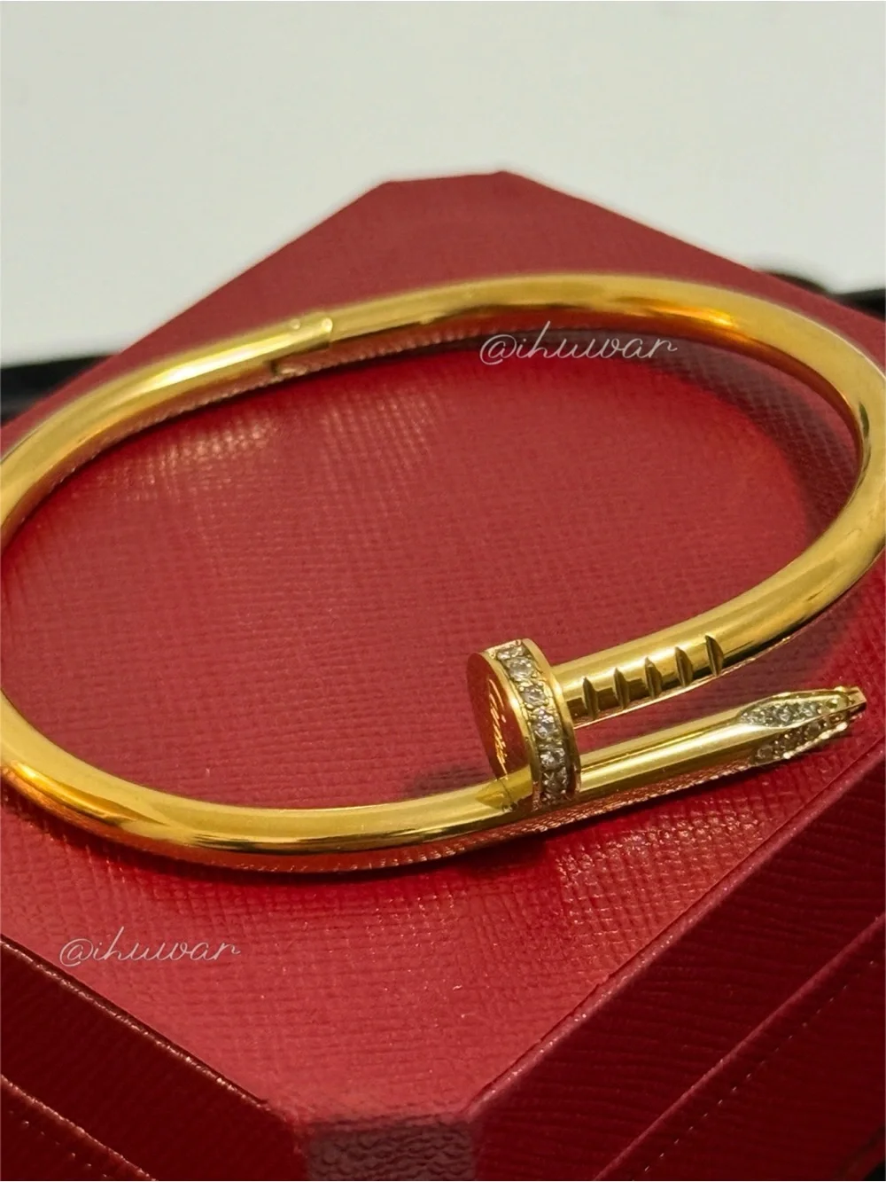 Nail Bangle Bracelet 18k Gold Plated Unisex CZ Pave - Picture 3 of 13